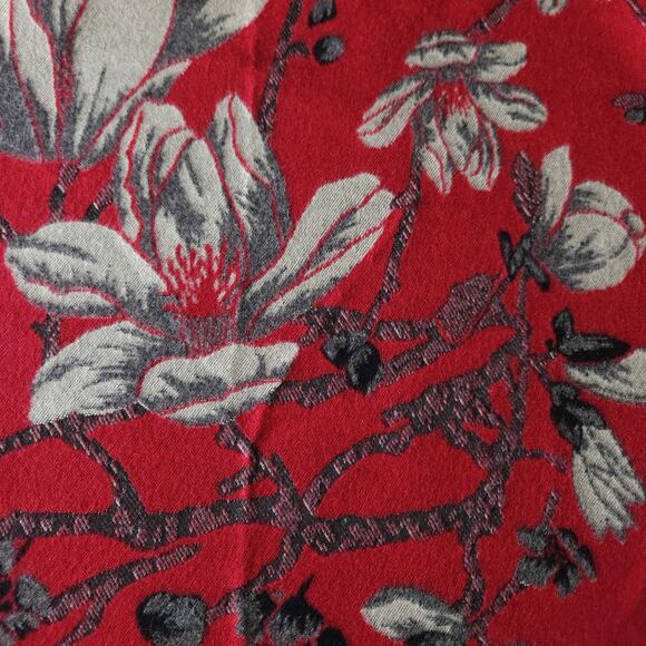 Saachi Scarf Wrap Shawl Red Gray Floral Botanical Reversible Fringe Artsy 75x25 - Picture 10 of 16